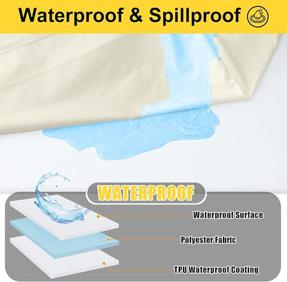 Smiry Picnic Table Cover with Bench Covers, Waterproof Elastic Fitted Polyester Tablecloths for 4 Ft Rectangle Tables, Washable Windproof Tablecloth for Camping, RV & Outdoor (Beige, 24x48 Inches)