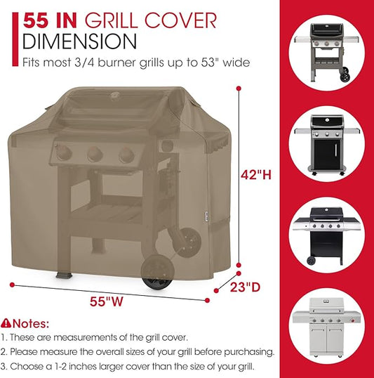 Unicook 55 Inch Grill Cover, Outdoor Heavy Duty Waterproof BBQ Cover for Weber Charbroil Nexgrill Charcoal/Gas Grills, Fade Resistant Material with Sealed Seam, All-Season Protection, Neutral Taupe