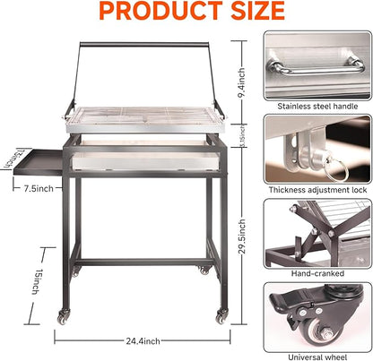 Floor-Standing Rotisserie Grill - 360 Rotating Stainless Steel Flipping Barbecue with Foldable for Outdoor Camping Backyard Includes Wheels Removable Ash Drawer (KA-6168L)