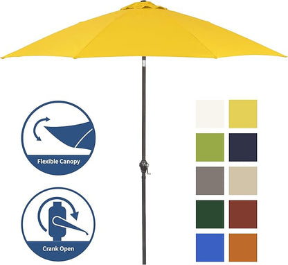 Sunline 9 ft Patio Umbrella with Crank & Push Button Tilt, Outdoor Market Umbrella with UV Protection & Wind Vent and Fiberglass Ribs, Metal Frame for Deck, Pool & Table, Yellow