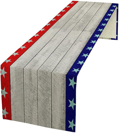 4th of July Memorial Day Table Runner, USA Flag Patriotic Wood Indoor Patriotic Independence Table Decor for Home Party 13x90 Inch