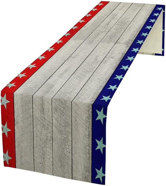4th of July Memorial Day Table Runner, USA Flag Patriotic Wood Indoor Patriotic Independence Table Decor for Home Party 13x108 Inch