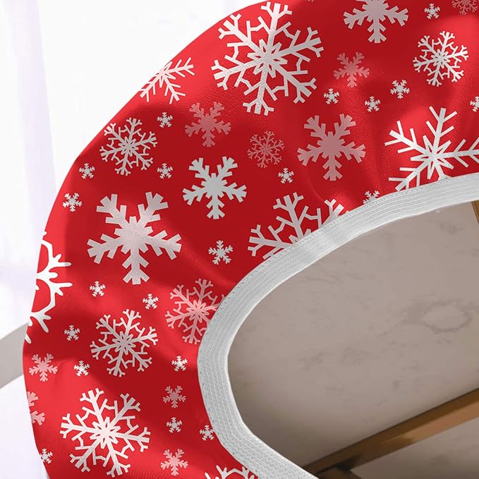 Christmas Elastic Fitted Tablecloths, White Snowflakes on Red Background Oval Table Covers, Fits Oval Tables up to 52" x 70", Polyester Table Cloth Wrinkle Resistant Decor Indoor Family Banquet Use