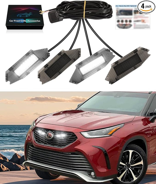 LED Front Grill Lights for Toyota Highlander XSE 2020-2025 2026, White | Highlander XSE Raptor Grille Lights, Upgrade Highlander XSE LED Lights, Snap-in Installation, OEM Style, Off-road Driving