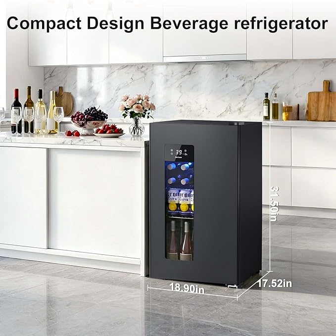 Antarctic Star Beverage Refrigerator Auto Defrost Mini Fridge, 130 Can with Glass Door &Adjustable Shelves, 21-50°F Temp Control,Beverage Cooler for Soda, Beer, Wine, Home Bar, Office, 3.2 Cu.Ft