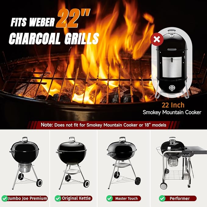 SHINESTAR Grill Grate for 22" Weber Charcoal Grills, Kettle, Performer, Master-Touch, Upgraded 8835 Gourmet BBQ System Hinged Cooking Grate, 21.5x21.5 Inch
