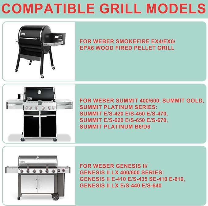 70379 Catch Pan & Drip Pan Liners for Weber Genesis II /II LX 400 & 600 Series, Grease Tray for Weber 400/600 Summit Series Smokefire Ex6 EpX6 Ex4 Gas Grill,with 10-Pack 6498 6417 Aluminum Foil Liners