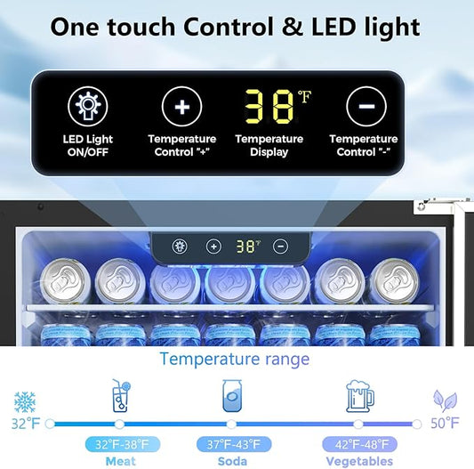 Electactic 24 Inch Beverage Refrigerator, Under Counter Beverage Cooler 180 Cans, Built-in & Freestanding, Outdoor Fridge with Stainless Steel Door, Outdoor Refrigerator for Patio, Home, Kitchen, Bar