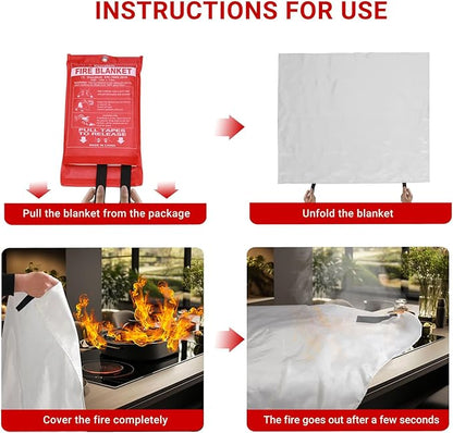 Heavy-Duty Emergency Fire Blanket, 1 Pack – Fireproof Fiberglass Blanket for Kitchen, Home, Grill, Fireplace, Camping, Heat Shield, Grease Fires, Emergency Fire Suppression