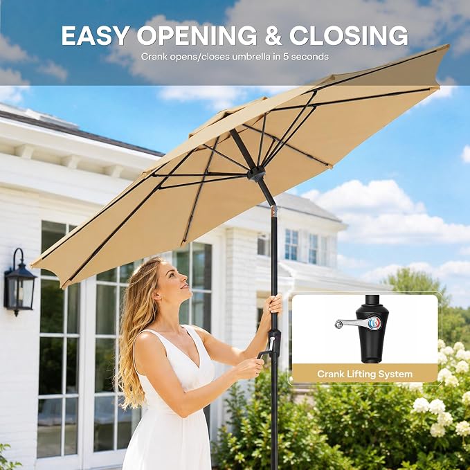 Sannwsg Outdoor Patio Umbrella,Table Umbrella with Push Button Crank,Market Umbrella with 8 Sturdy Ribs,Yard Umbrella