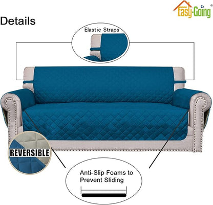 Easy-Going Reversible Couch Cover, Oversized Chair, Peacockblue/Beige | Machine Washable Slipcover For Dogs, Water Resistant Furniture Mat For Living Room, Non-Slip Sofa Cover, Pet Friendly