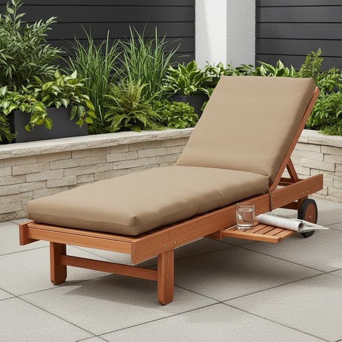 Modern Outdoor Chaise Lounge Cushion with Ties – Durable Polyester Fabric, Channel-Filled Polyfiber Insert, Removable Zippered Cover, Coronado