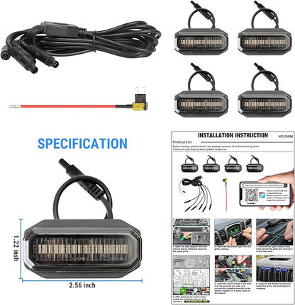 RGB LED Front Bumper Grille Lights Compatible with 2024-2025 Jeep Wrangler JL JLU JT Original Factory Grille, RGB Adjustable Atmosphere Exterior Grill Lights Remote APP Control, 4PCS