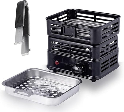 3D Multipurpose Turbo Coal Burner,Multipurpose Electric Charcoal Burner Coconut Charcoal Starter Heating Zones with Stainless Detachable Tongs, 1000W High Power Cube Coil Burner Fire Starter,Black