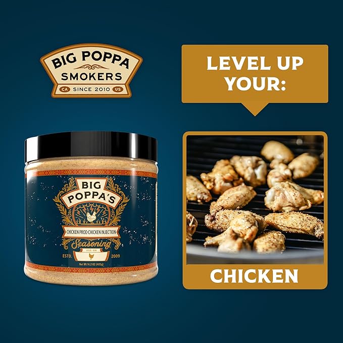 Big Poppa’s Juicy Poultry Injection – Savory Moisture-Locking Marinade for Chicken, Turkey, and Even Thighs & Wings – Signature Formula for Grilling, Smoking, Roasting & Holiday Feasts (14.2 Oz)