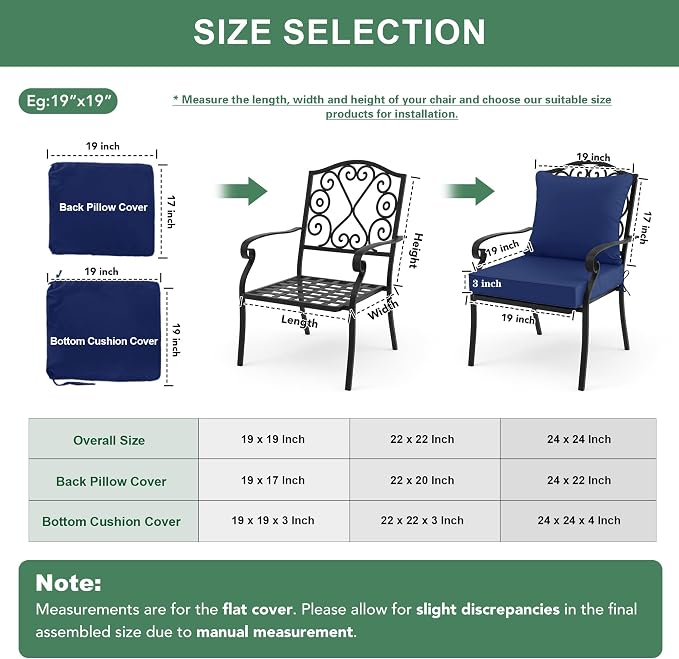 Summsun Outdoor Cushions for Patio Furniture, 24 x 24 Inch, Navy, Set of 2 | Backrest & Deep Seat Cushion, Water Resistant, Removable Cover, Replacement Cushions Pad for Patio Furniture, Garden