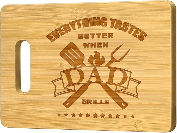 Best Dad Ever Gifts, BBQ Bamboo Cutting Board, Dads Christmas Gifts from Daughter Son, Cool Birthday Gifts for Stepdad, PaPa, Daddy, Father 12.2"L x 8.7"W x 0.4"Th