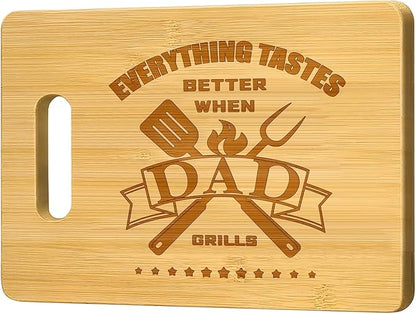 Best Dad Ever Gifts, BBQ Bamboo Cutting Board, Dads Christmas Gifts from Daughter Son, Cool Birthday Gifts for Stepdad, PaPa, Daddy, Father 12.2"L x 8.7"W x 0.4"Th