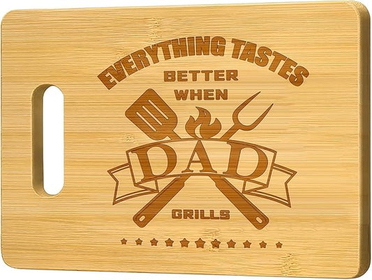 Best Dad Ever Gifts, BBQ Bamboo Cutting Board, Dads Christmas Gifts from Daughter Son, Cool Birthday Gifts for Stepdad, PaPa, Daddy, Father 12.2"L x 8.7"W x 0.4"Th