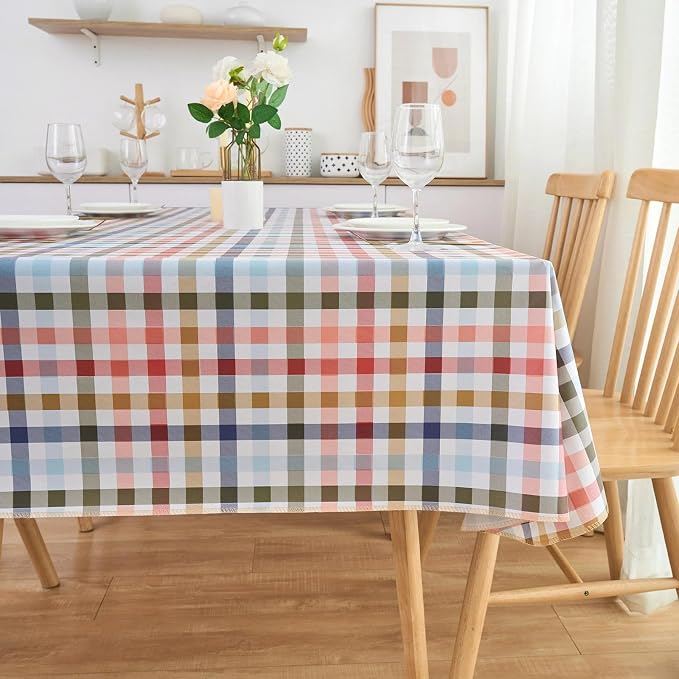 LIBERECOO Heavy Duty Vinyl Tablecloth with Flannel Backing Waterproof Oil-Proof Plastic Table Cloth Stain-Resistant Wipeable Rectangle or Square Table Cover for Indoor and Outdoor 60 x 84 Inch