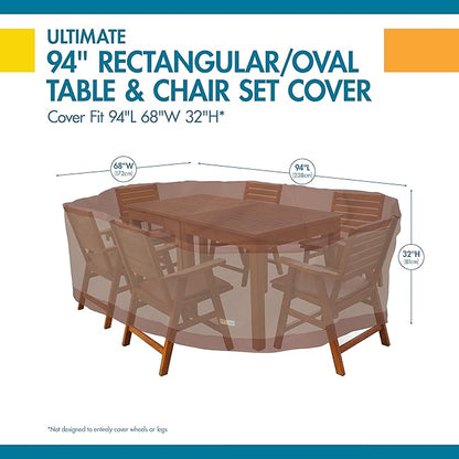 DUCKCOVERS Ultimate Waterproof 96 Inch Rectangular/Oval Patio Table with Chairs Cover