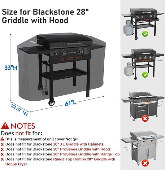 Griddle Cover for Blackstone 28" Griddle with Hood[2026 Upgraded 1000D Heavy Duty] Rip-Proof 5483 Premium Griddle Cover,Waterproof UV & Fade Resistant Flat Top Gas Grill Cover with Strap and Air Vent