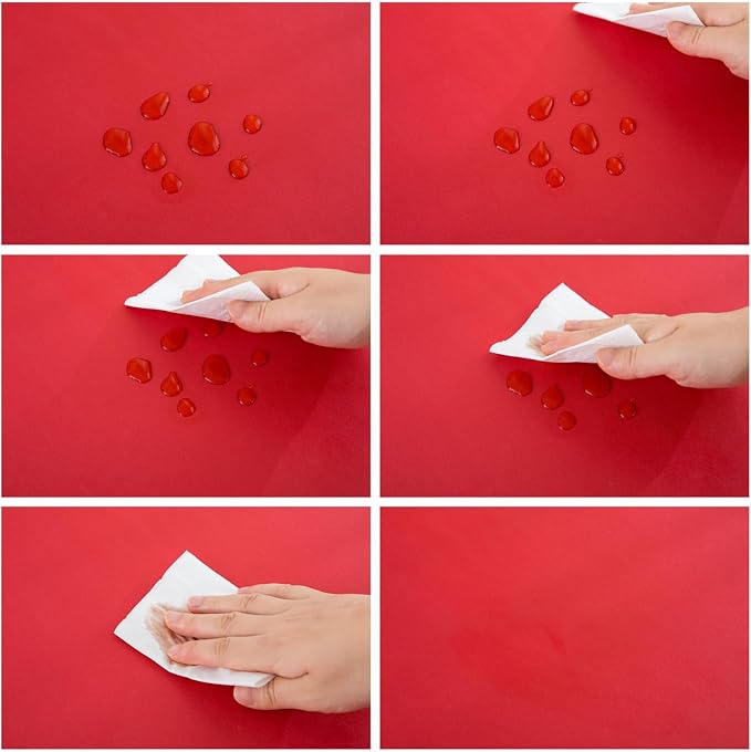 LIBERECOO Vinyl Tablecloth with Flannel Backing, Solid Red, Waterproof, Stain-Resistant, Easy-Clean Table Cover for Holiday, Dining, Kitchen, and Outdoor Use, 60" x 102" Rectangle
