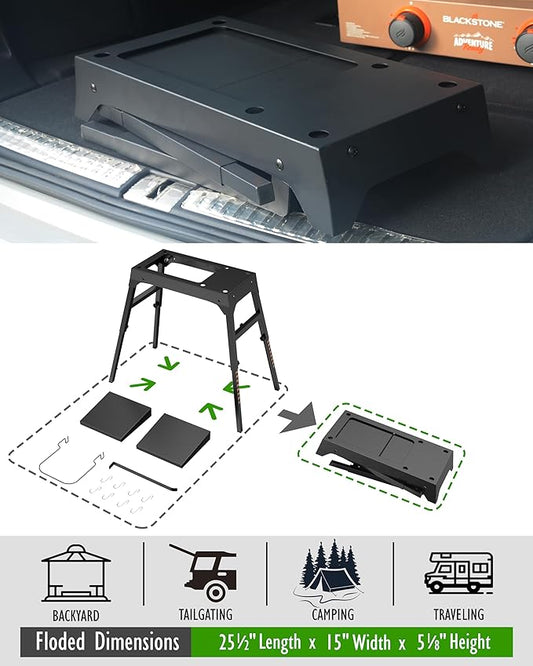 Sivsis Blackstone Griddle Stand for 17”or 22”, Portable Blackstone Grill Stand with Side Shelf, Tool Hooks, Paper Towel Holder and Trash Bag Holder, Grilling Stand for Outdoor Camping Garden Lawns