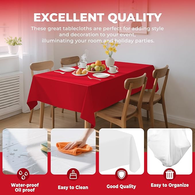 54 Inch X 300 Feet Plastic Table Cover Roll Premium Disposable Plastic Tablecloth for All Type/Shape Tables | Picnic, Party, Banquet, Birthdays, Weddings (Red, 54 Inch X 300 Feet)