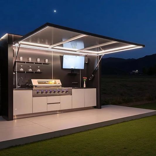 Modular Outdoor Kitchen Pod – Stainless Steel BBQ Cabinet with Grill, Prefab Garden & Patio Cooking Station for Coastal, Extreme Weather, Summer Camping and Family BBQ