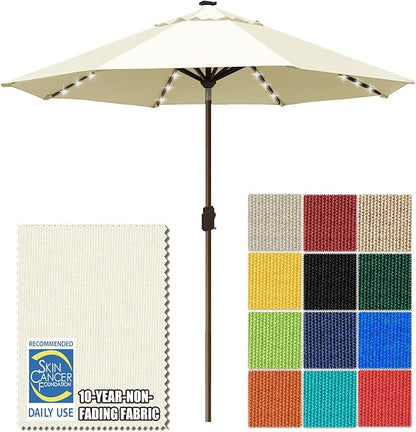 EliteShade USA 10-Year-Non-Fading 10ft Market Patio Umbrella, Commercial Grade Table Sun Umbrella with 80 Solar LED Lights, Crank Open, Windproof & UPF 50+ UV Protection for Garden, Deck, Pool, Backyard, Natural