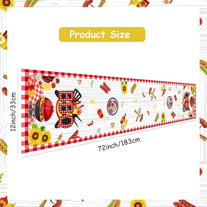 BBQ Theme Table Runner, Barbecue Picnic Linen Fabric Table Runner for Everyday Use 72 x 13 Inches, Washable Table Cover for Indoor Outdoor Kitchen Dining Table Decor