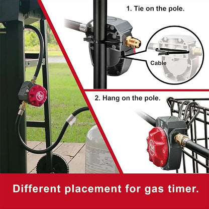 NO WORRIEZ Safety Auto Shut-Off Gas Timer for Propane & Natural Gas | Outdoor Grill, Fire Pit, Pizza Oven | – 100,000 BTU w/ 3/8" Flared Assembly Connector & Hose, Patent Pending | 80,000 BTU, Fits Outdoor Grill, Fire Pit, Pizza Oven, BBQ, Smoker, Turk...