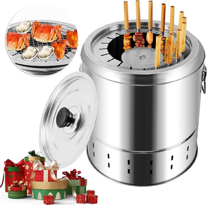 Smokeless Charcoal Hanging Kebob Grill, Stainless Steel With 20 Skewers, Portable Smokeless BBQ Charcoal Grill for Travel Camping Picnic Patio Backyard