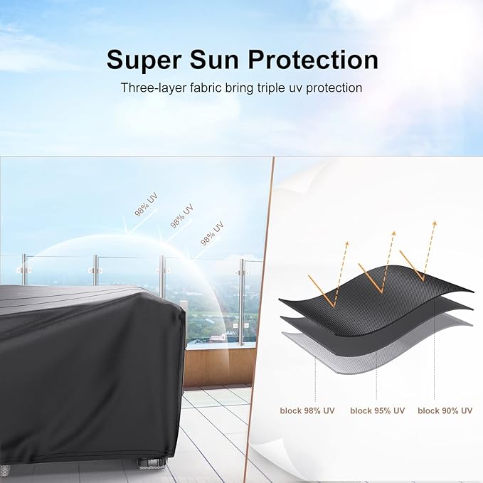 Patio Furniture Set Cover Waterproof, Mrrihand Outdoor Sectional Sofa Set Cover Heavy Duty 600D Table and Chair Set Cover 137.7" L× 86" W× 28" H