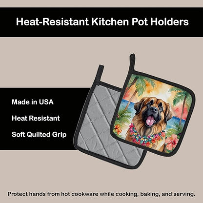 Caroline's Treasures Leonberger Luau Pair of Pot Holders Kitchen Heat Resistant Pot Holders Sets Oven Hot Pads for Cooking Baking BBQ, 7 1/2 x 7 1/2