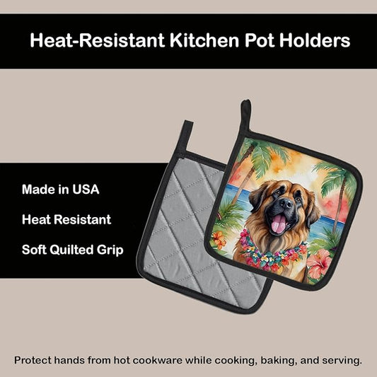 Caroline's Treasures Leonberger Luau Pair of Pot Holders Kitchen Heat Resistant Pot Holders Sets Oven Hot Pads for Cooking Baking BBQ, 7 1/2 x 7 1/2