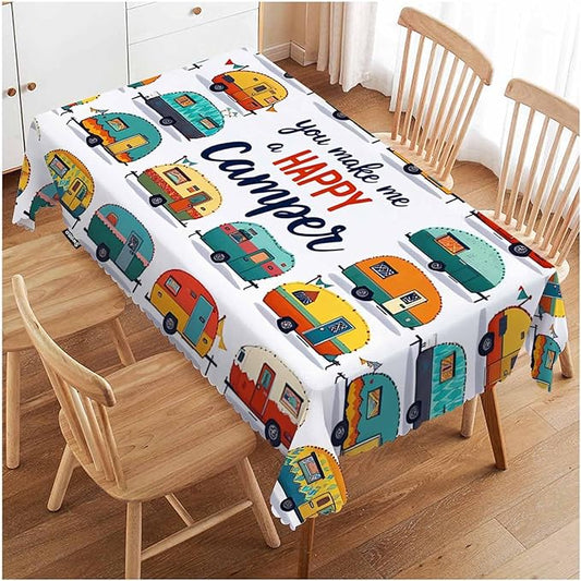 Swono Cars Cute Rectangular Tablecloth Cartoon Cars You Make Me A Happy Camper Quote Heavy Duty Table Cloth Kitchen Dining Room Table Cover for Party Dinner 50x72 Inch Tablecloths