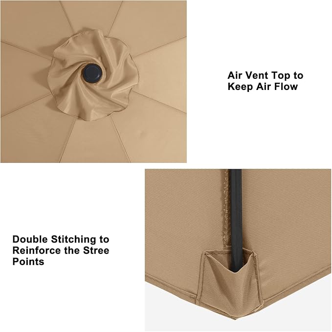 MASTERCANOPY Patio Umbrella 10ft Replacement Canopy for 8 Ribs-Khaki Canopy Only