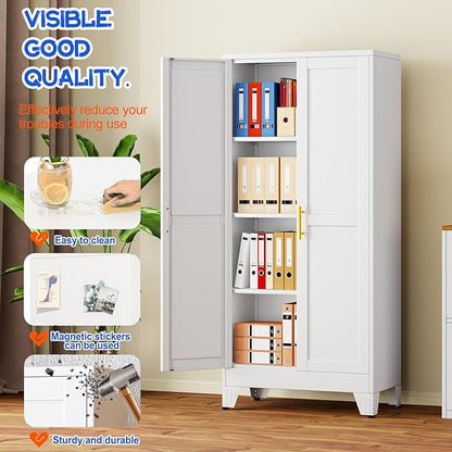 GAIOUS 61''Tall Metal Garage Storage Cabinet,File Cabinet with Door and Adjustable Shelves, Outdoor Steel Tool Cabinet for Home,Office,Warehouse,Garage,White