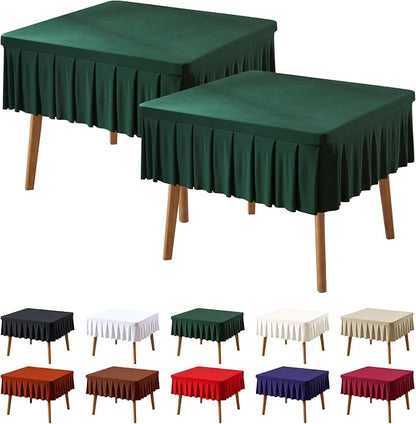 Hunter Green Spandex Square Tablecloths 34x34 Inch, 2 Pack Wrinkle Free Fitted Card Table Cloth Stretch Square Table Cover for Kitchen Dinner, Holiday Party, Wedding Banquet, Display Trade Show