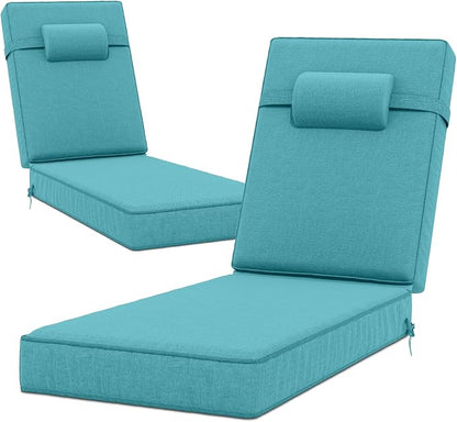 80 x 26 x 4 Inch Olefin Chaise Lounge Cushions, Lounge Chair Cushions with Headrest for Outdoor Furniture - Weather and Fade Resistant Patio Replacement Furniture Lounge Chair Cushion Set of 2
