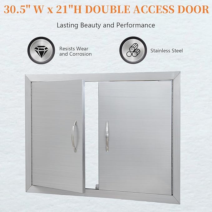Outdoor Kitchen Doors 30.5" W x 21" H, Stainless Steel BBQ Access Doors, Flush Mount BBQ Door for Outside Kitchen Grilling Station, Barbeque Oven Island, Storage Cabinet Door
