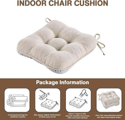 BETU Chair Cushions for Dining Chairs Set of 6,3.5" Thick Kitchen Table Chair Pads with Ties,Non Slip Backing and Covers, Seat Cushion for Dining Room,Bar,Patio Chairs,15.5"X15.5"X3.5",Beige