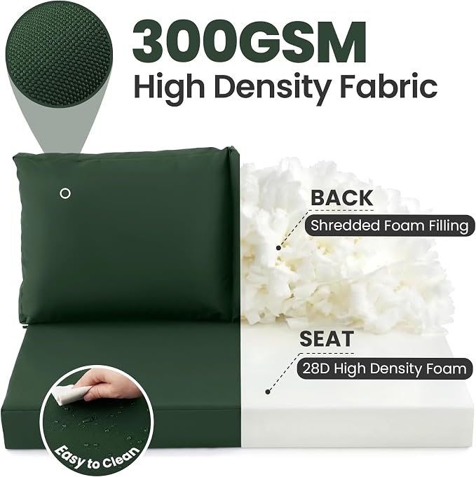 Outdoor Loveseat Cushion Set, 46" x 26" Loveseat Cushions for Outdoor Furniture, Waterproof & Fade-Resistant Patio Furniture Cushions, Deep Seat Cushion for Bench, Swing and Couch, ForestGreen
