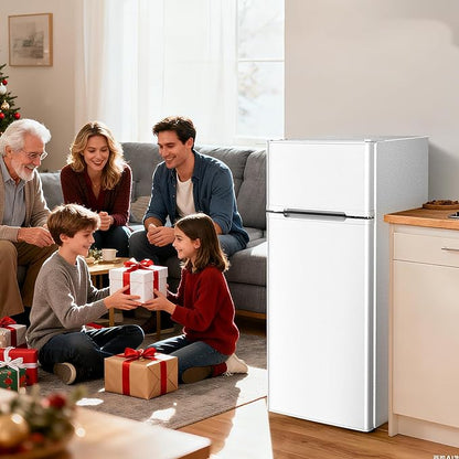 Antarctic Star Compact Refrigerator,4.5 Cu.Ft. Mini Separate Freezer Double 2-Door Adjustable Removable Shelves for Apartment/Dorm/Office,WHITE