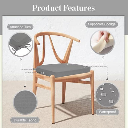 Cozyide Outdoor Chair Cushions, Waterproof Patio Seat Cushions with Adjustable Straps, Round Corner Patio Chair Cushions for Garden, Light Grey, 17x16x2 Inch (Pack of 4)