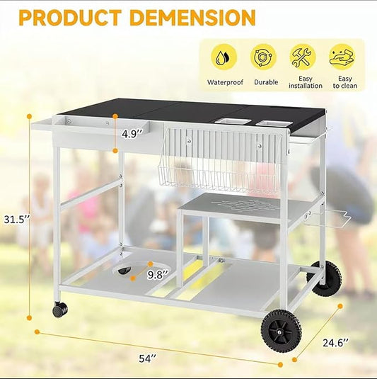 JY QAQA Outdoor Pizza Oven Stand with Condiment Shelf, Outdoor Cooking Cart, Grill Worktable for Patio, Food Prep Station Fits Ninja Woodfire Grill, Cuisinart Grill, Blackstone Griddle