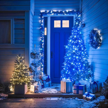 JMEXSUSS 200 LED Blue Christmas String Lights Indoor Outdoor Plug in | 66ft Blue Halloween Lights Clear Wire, 8 Modes Waterproof Christmas Tree Lights for Party Bedroom Wall Christmas Decoration