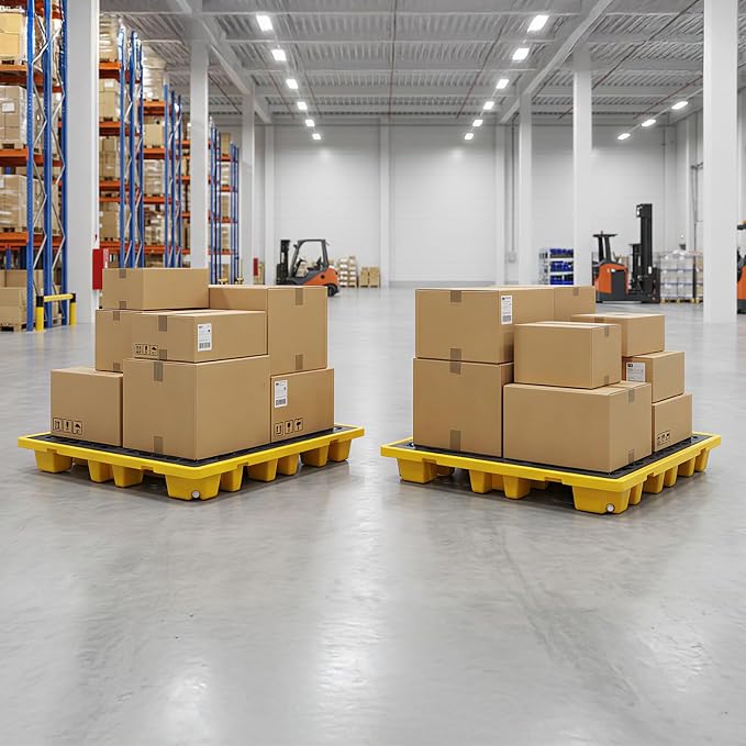 4-Drum Spill Containment Pallet | 51"x51"x6" Heavy-Duty Polyethylene Tray with Drain | Anti-Slip & Detachable Secondary Containment for Industrial 55-Gallon Storage